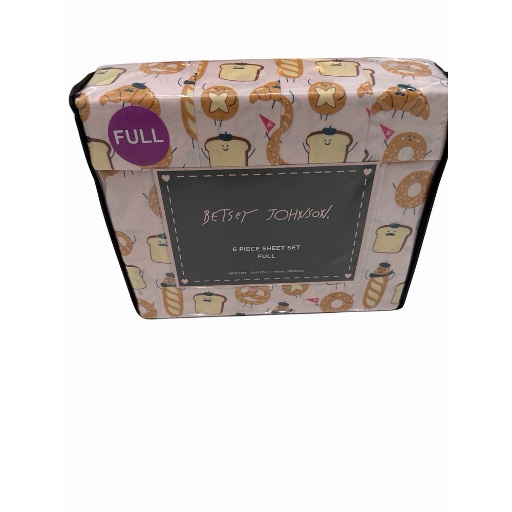 Betsey Johnson 6 Piece Sheet set Full French Bread Paris Pink NWT
